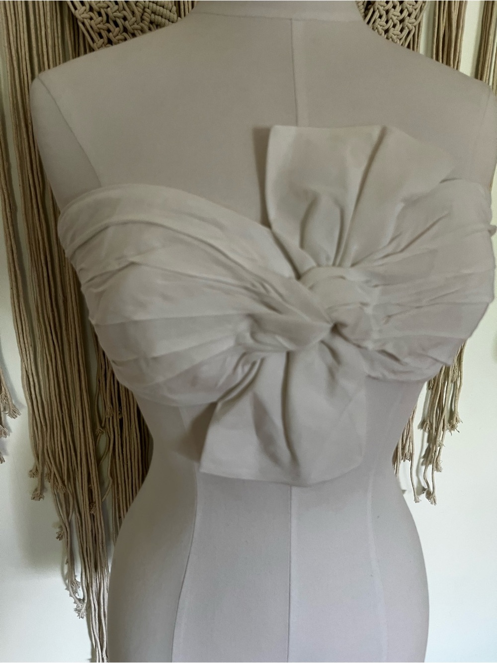 Ronny Kobo Strapless White Twist-Detail Crop